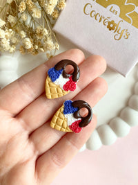 Pampilles SÉLIA petite glace bleu blanc rouge - boucles d’oreilles interchangeables