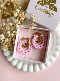 Pampilles ROSALIE rose pétale et framboise - boucles d’oreilles interchangeables