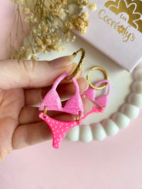 Pampilles BLOOM bikini rose pailletés et pois - boucles d’oreilles interchangeables