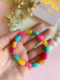 Bracelet SUZIE en perles acrylique rose jaune bleu - pour charm's interchangeables