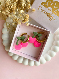 Pampilles cerise couleur rose fluo SERENA - boucles d’oreilles interchangeables