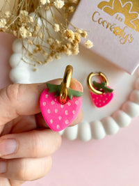 Pampilles fraise rose fluo SERENA - boucles d’oreilles interchangeable