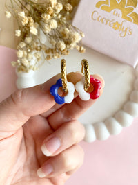 Pampilles FLORETTE bleu blanc et blanc rouge - boucles d’oreilles interchangeables