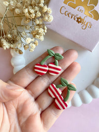 Pampilles cerise à rayures rouge et beige SERENA - boucles d’oreilles interchangeables