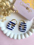 Pampilles ÉZIA marinière bleu marine blanc - boucles d’oreilles interchangeables