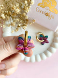 Pampilles TIARÉ réversibles couleurs émeraude, fushia et mauve - boucles d’oreilles interchangeables