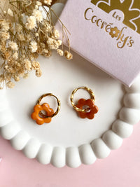 Pampilles MARIETTE rouge cerise ou terracotta nacré ou doré réversibles - boucles d’oreilles interchangeables