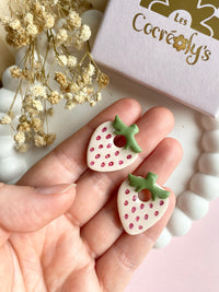 Pampilles fraise beige à points rosé rouge SERENA - boucles d’oreilles interchangeable