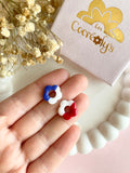 Pampilles FLORETTE bleu blanc et blanc rouge - boucles d’oreilles interchangeables