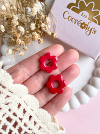 Pampilles MARIETTE rouge cerise ou terracotta nacré ou doré réversibles - boucles d’oreilles interchangeables