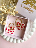Pampilles INAYA réversibles beige avec motifs coeurs rouges - boucles d’oreilles interchangeables