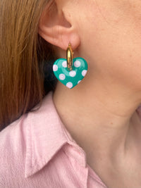 Pampilles INAYA réversibles vert émeraude avec motif à pois rose doux - boucles d’oreilles interchangeables
