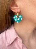Pampilles INAYA réversibles vert émeraude avec motif à pois rose doux - boucles d’oreilles interchangeables