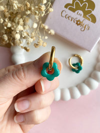 Pampilles FLORETTE framboise ou vert émeraude - boucles d’oreilles interchangeables
