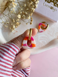 Pampilles AMBRE tacheté mandarine framboise nacré - boucles d’oreilles interchangeables