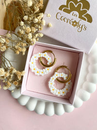 Pampilles ROSALIE blanche et jaune soleil - boucles d’oreilles interchangeables