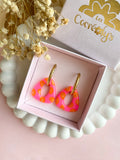 Pampilles AMBRE réversibles motifs rondelles de fruits, rose fluo ou vert fluo - boucles d’oreilles interchangeables