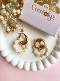 Pampilles ORIA couronne de coquillages couleur beige + pampilles perle d'eau douce - boucles d’oreilles interchangeables