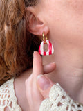 Pampilles AMBRE à rayures rouge cerise beige ou vert feuille beige - boucles d’oreilles interchangeables