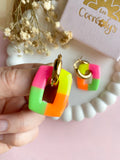 Pampilles ÉZIA couleurs rose orange jaune et vert fluo - boucles d’oreilles interchangeables