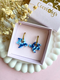 Pampilles CLOA petite tortue de mer bleu à rayures - boucles d’oreilles interchangeables