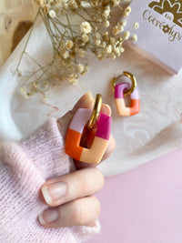 Pampilles ÉZIA couleurs mandarine pêche framboise rose pétale - boucles d’oreilles interchangeables