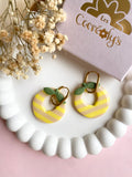 Pampilles SOËLLE citron à rayures jaune et lin - boucles d’oreilles interchangeables