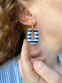 Pampilles ÉZIA marinière bleu marine blanc - boucles d’oreilles interchangeables
