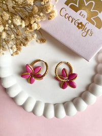 Pampilles TIARÉ rose tropical doré ou blanche dorée - boucles d’oreilles interchangeables
