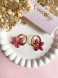 Pampilles TIARÉ rose tropical doré ou blanche dorée - boucles d’oreilles interchangeables