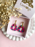 Pampilles AMBRE réversibles framboise motifs à pois vert émeraude - boucles d’oreilles interchangeables