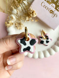 Pampilles DOLLY étoile rose et motifs tâches de vache - boucles d’oreilles interchangeables