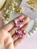Pampilles PAULA hibiscus aux jolis tons roses mauves - boucles d’oreilles interchangeables