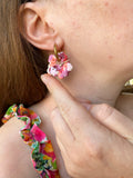 Pampilles PAULA hibiscus aux jolis tons roses mauves - boucles d’oreilles interchangeables
