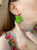 Pampilles NAÏA réversibles vert, recto métallisé coeur pailleté et verso motifs à pois blancs - boucles d’oreilles interchangeables