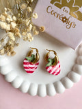 Pampilles fraise à rayures rouge cerise et rose doux SERENA - boucles d’oreilles interchangeable
