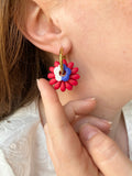 Pampilles APPOLINE rouge cerise + FLORETTE bleu blanc - boucles d’oreilles interchangeables