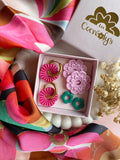 BOX SOLÉA, Une box fleurie de 3 paires de Pampilles interchangeables + son foulard assorti