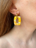 Pampilles ÉZIA marbré jaune, jaune soleil, blanc et doré - boucles d’oreilles interchangeables