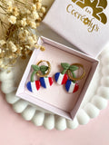 Pampilles cerise à rayures bleu blanc rouge SERENA - boucles d’oreilles interchangeables