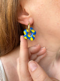 Pampilles FLORALIE réversibles motifs rondelles de fruits, jaune fluo ou bleu - boucles d’oreilles interchangeables