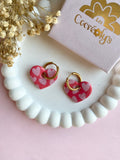 Pampilles INAYA motifs coeurs, beige ou corail intense - boucles d’oreilles interchangeables