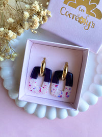 Pampilles ÉZIA prune et beige éclats framboise intense bleu lavande - boucles d’oreilles interchangeables