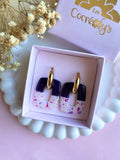 Pampilles ÉZIA prune et beige éclats framboise intense bleu lavande - boucles d’oreilles interchangeables
