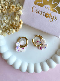 Pampilles LAURETTE framboise intense ou beige éclats framboise bleu lavande - boucles d’oreilles interchangeables