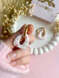Pampilles AMBRE blanche fleuri rose ou uni framboise - boucles d’oreilles interchangeables