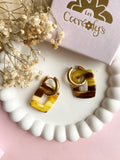 Pampilles ÉZIA marbré marron jaune - boucles d’oreilles interchangeables
