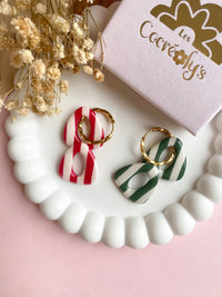 Pampilles AMBRE à rayures rouge cerise beige ou vert feuille beige - boucles d’oreilles interchangeables