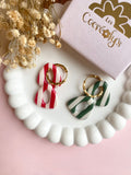 Pampilles AMBRE à rayures rouge cerise beige ou vert feuille beige - boucles d’oreilles interchangeables