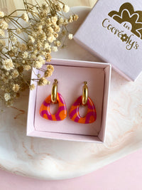 Pampilles AMBRE réversibles mandarine motifs couleur framboise - boucles d’oreilles interchangeables
